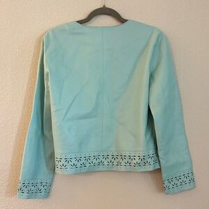 Doncaster mint green leather Jacket with Cutout Details